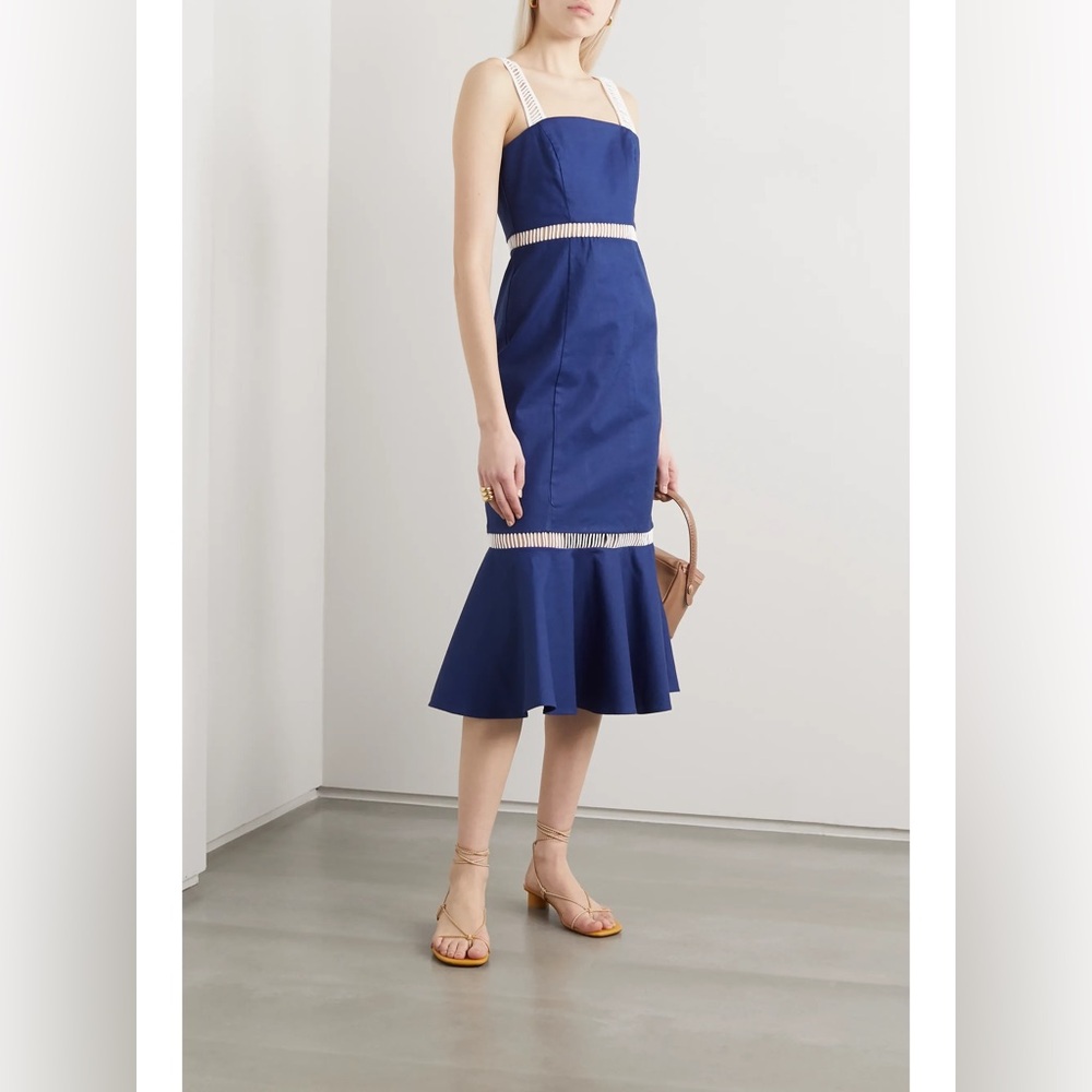 NWOT Staud Lychee Lace Eyelet-Trim Flounce Sheath Dress